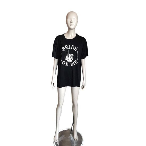 Bride or Die Black and White Skeleton Hand Top - Picture 1 of 5